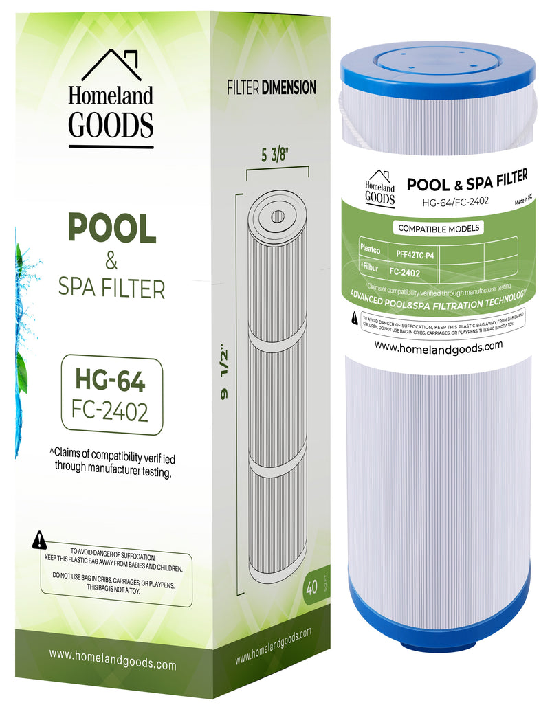FC-2402 Spa Filter Replaces Watkins 303279, PFF42TC-P4, 78460, SD-01322, Free Flow and Lifesmart Hot Tub Filter, 1 1/2" MPT Thread (Fine Thread)