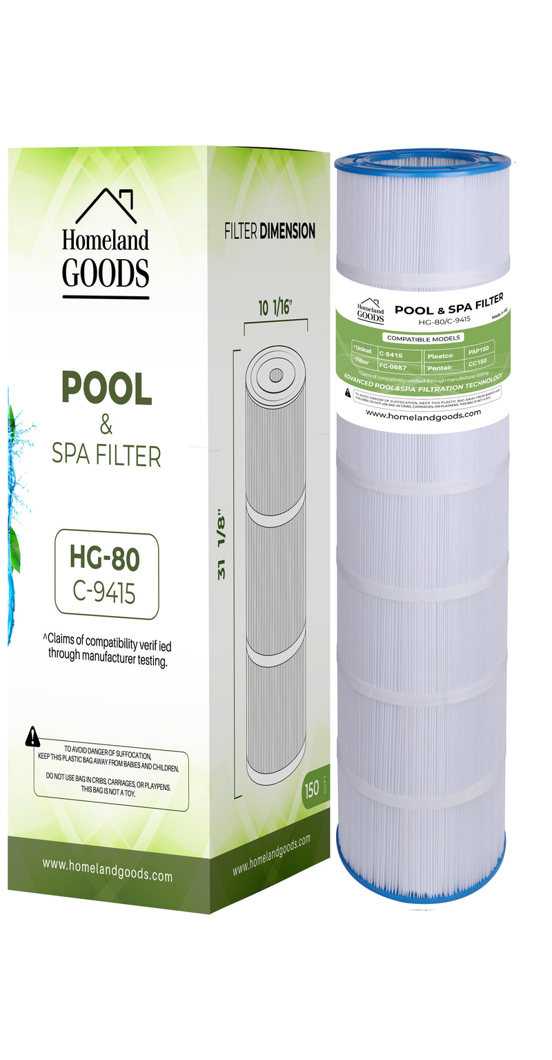 PLF150A Pool Filter Replacement for Pentair CC150, CCRP150, PAP150, Unicel C-9415, R173216, Filbur FC-0687, 160317, 160355, 160352, Predator 150, 150 sq. ft. Filter Cartridge