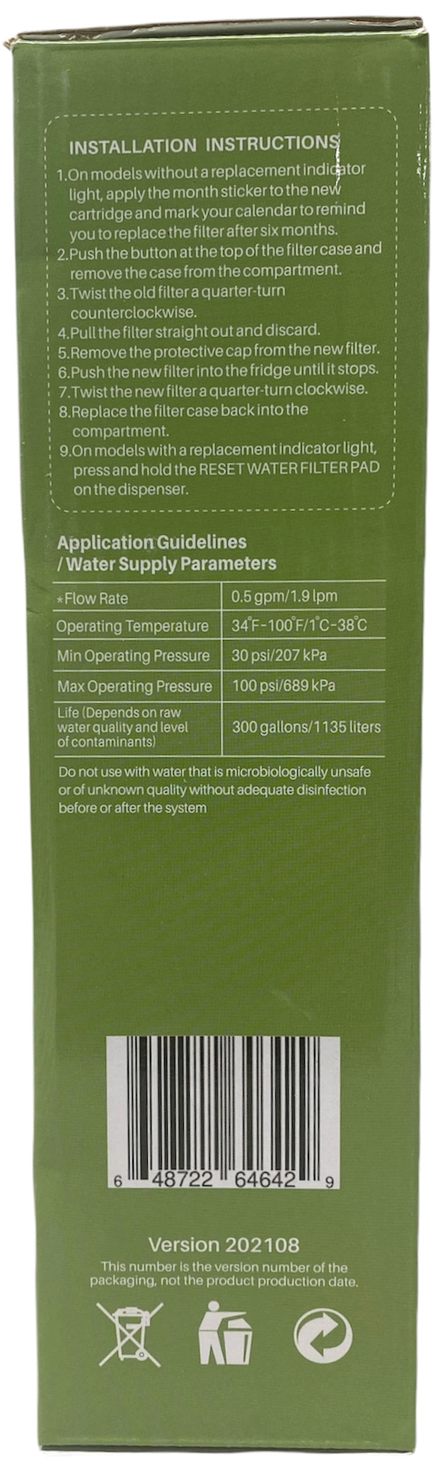 RWF2700A Refrigerator Water Filter IAPMO Certified Replacement for Bosch 640565 ,EVOLFLTR10, AP3961137, WHKFR-PLUS, WHKF-R-PLUS, WHCF-IMTOS, WHCF-IMPLUS, Refrigerator Water Filter