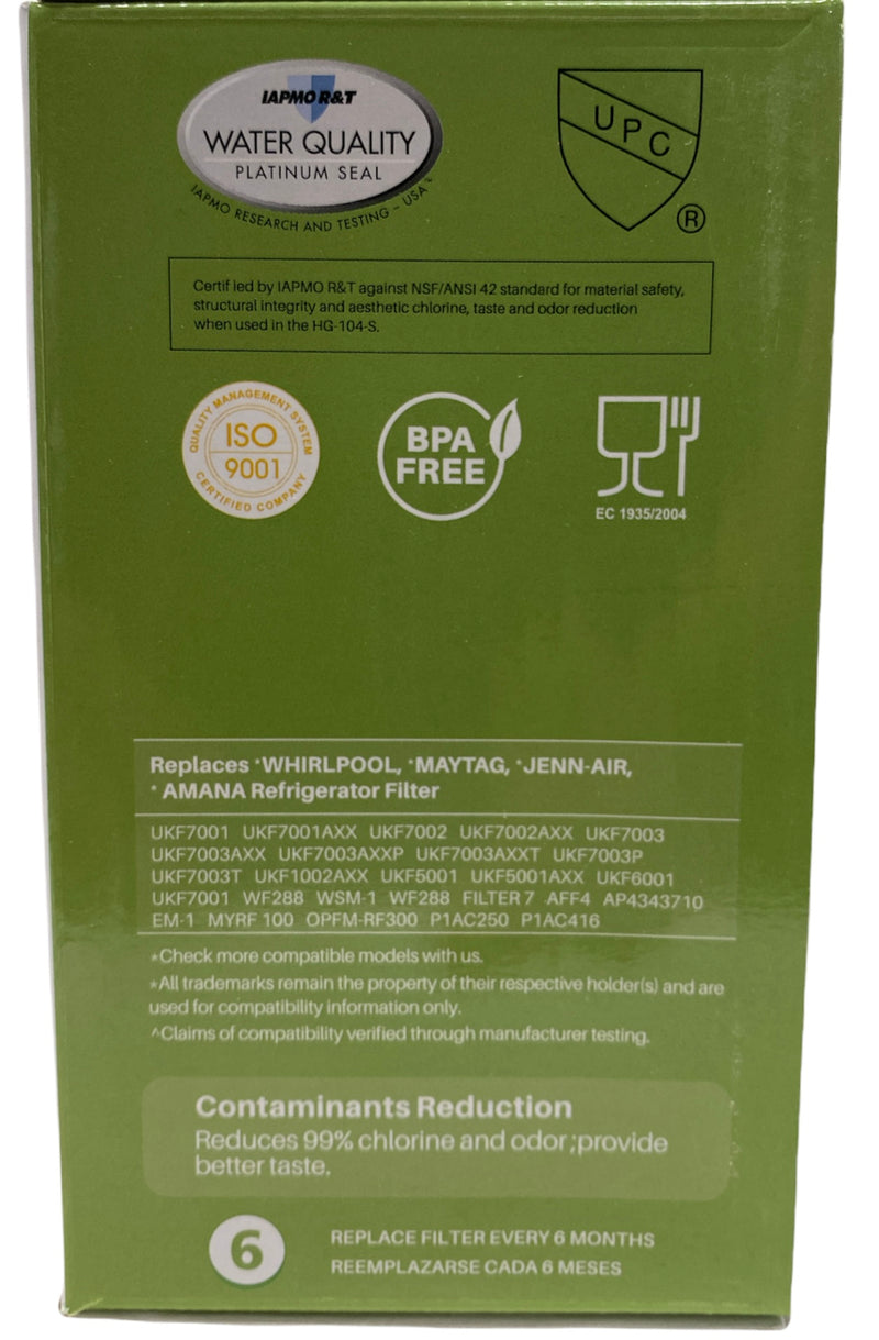 RWF1600A Refrigerator Water Filter IAPMO Certified Replacement for UKF7003AXX, UKF7001, EDR7D1, FILTER 7, WF288, WSM-1, JCD2389GES, UKF7003, RWF1600A Refrigerator Water Filter